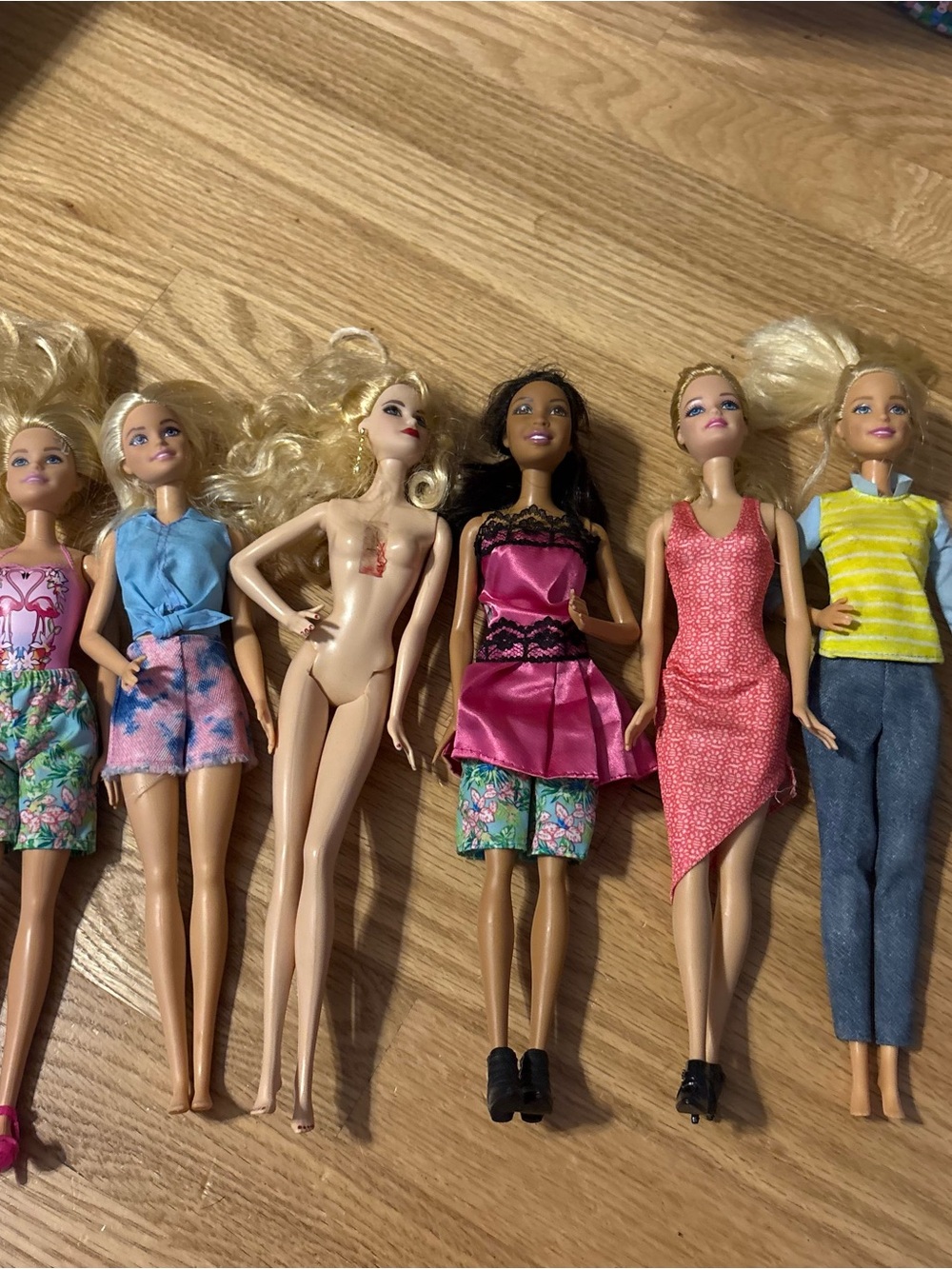 Barbie Assorted Fashion Dolls with Pink, Blue, Yellow & Green Outfits Bundle Lot